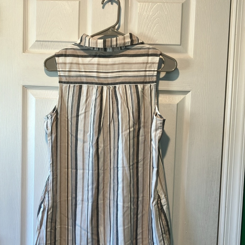 Striped Sleeveless Dress size small Chicos brown cream tan beach core sunswept - Picture 11 of 13